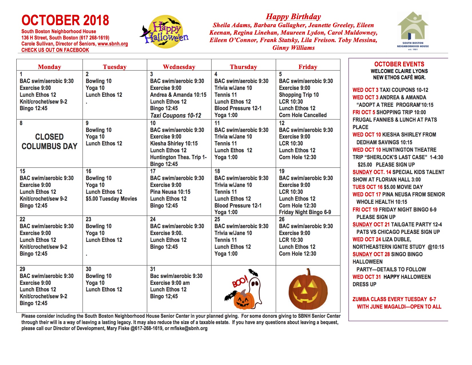senior calendar oct 2018
