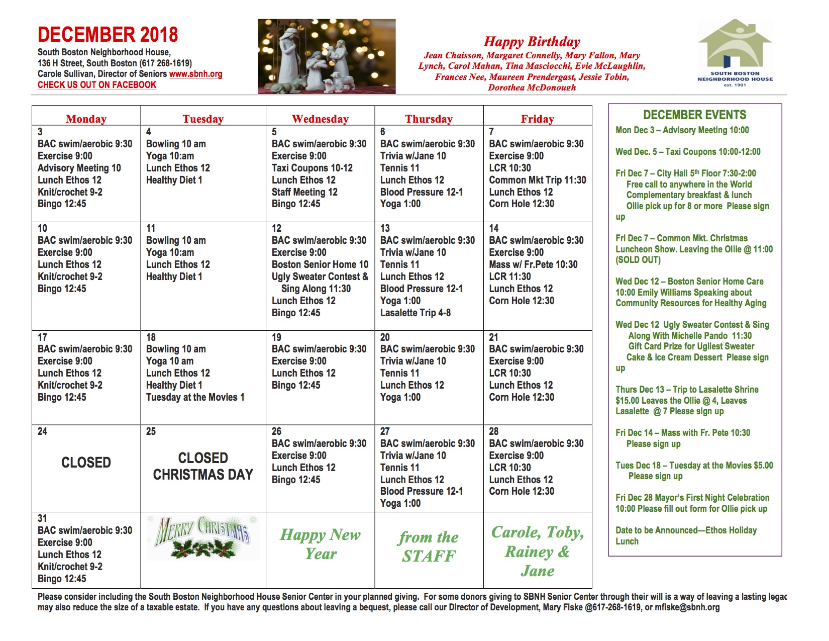 senior calendar dec 2018